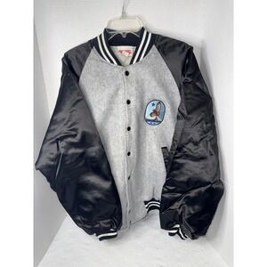 Vintage Hartwell Varsity Jacket Mens Large Grey Black Satin Eagle Patch USA Made